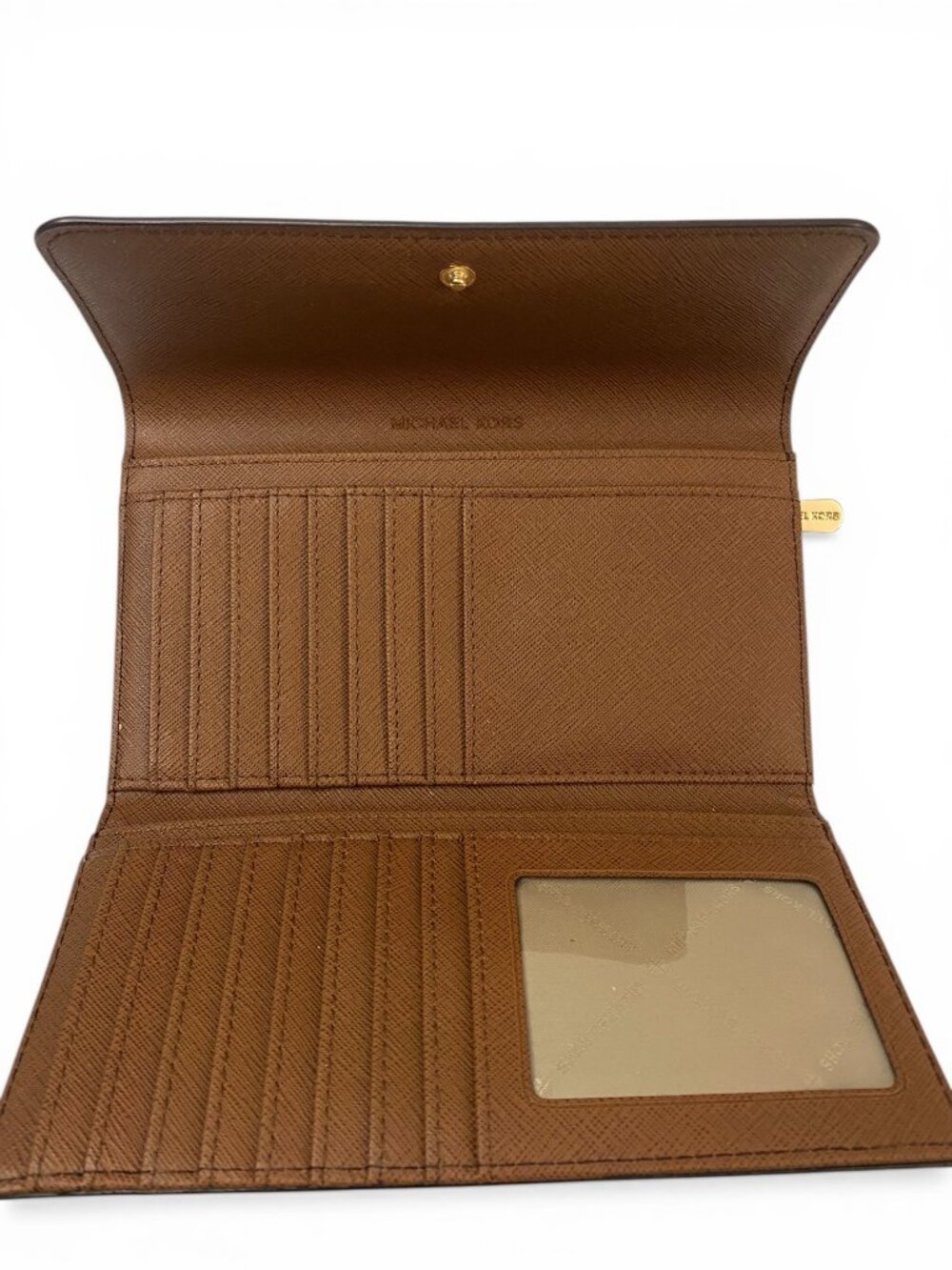 Michael Kors Travel Wallet Brown MK Signature PVC Zip Snap Clutch - Picture 9 of 11